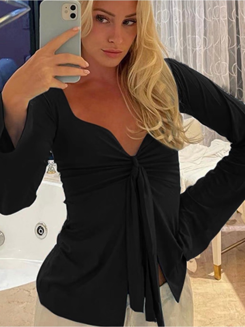 Black Twist-Front Two Piece Long Sleeve Top